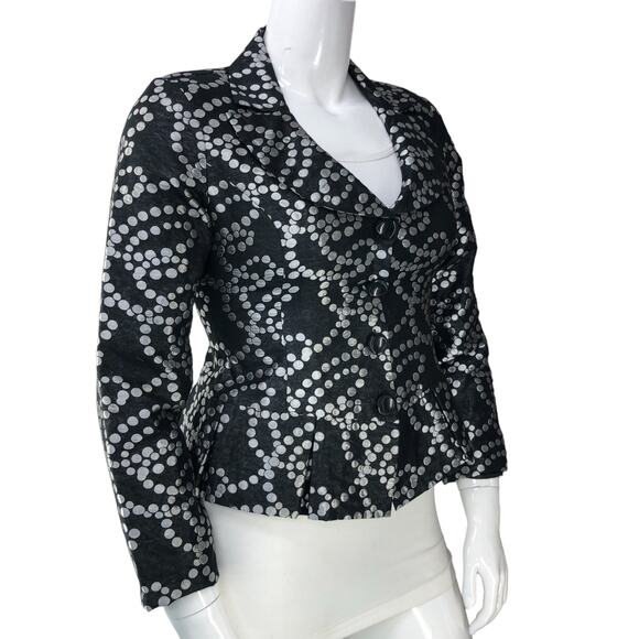 Samuel Dong Womens Size M Blazer Jacket Black Silver Dotted Collared Button Up - Picture 10 of 15